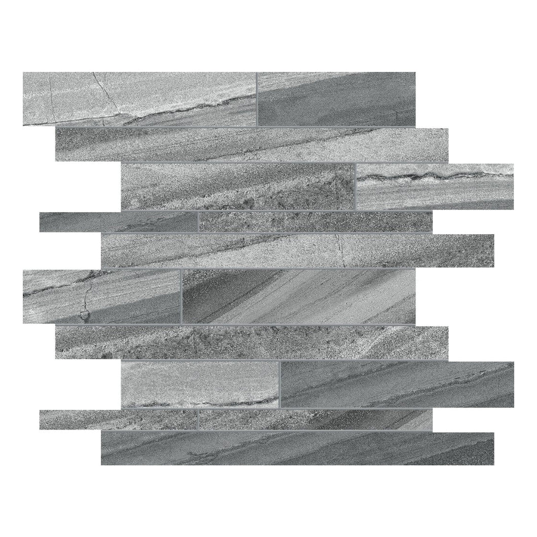 Random Strip Grancanion Dark Grey Porcelain Matte Mosaic