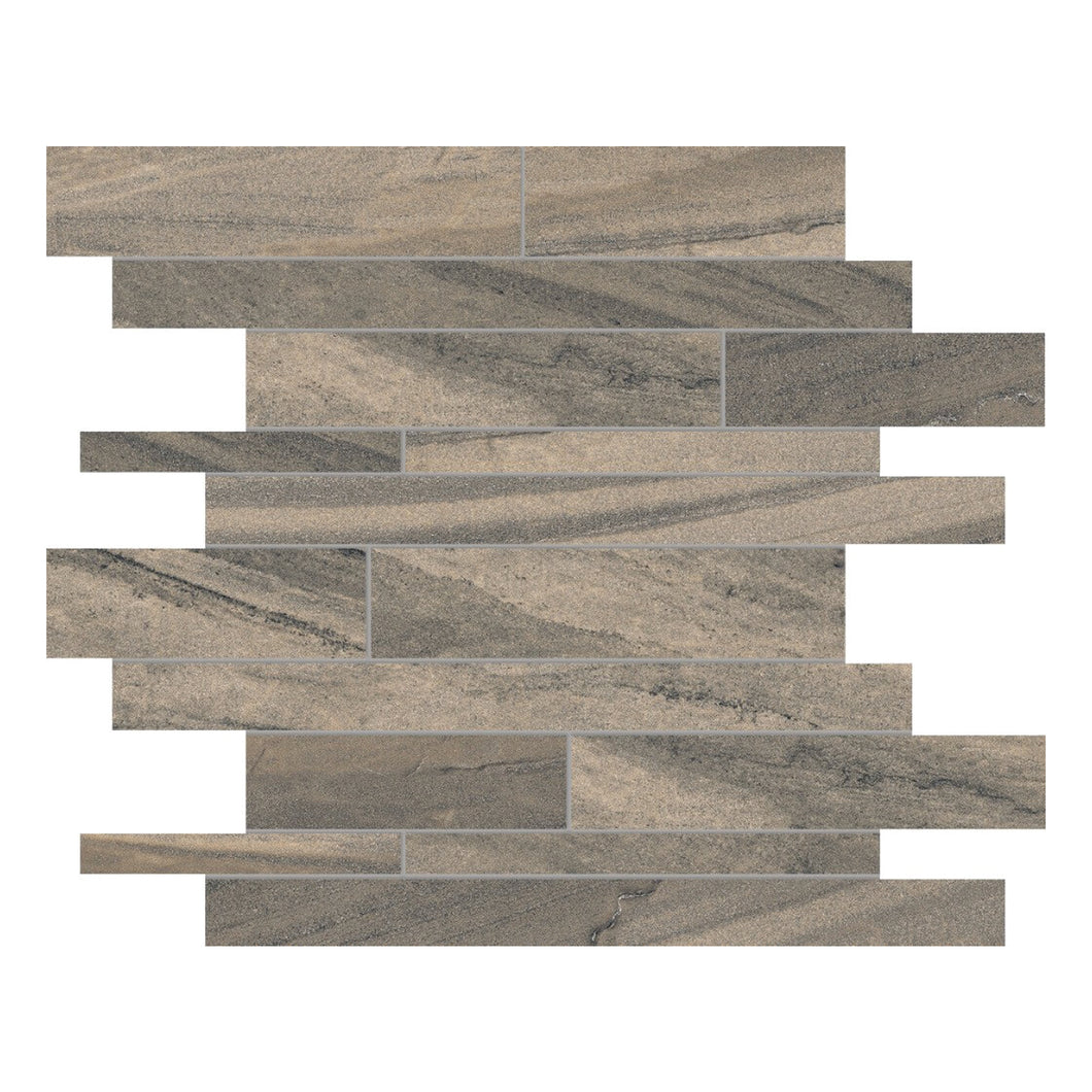 Random Strip Grancanion Brown Porcelain Matte Mosaic