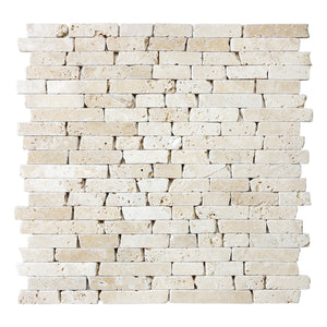 ""5/8"" Random Strip Ivory Travertine Tumbled Mosaic"