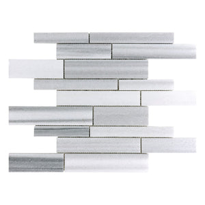 Random Strip Marmara White-Grey Marble Polished Mosaic