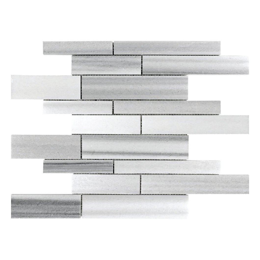 Random Strip Marmara White-Grey Marble Honed Mosaic