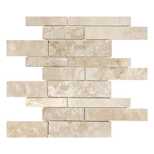 Random Strip Ivory Travertine Honed Mosaic