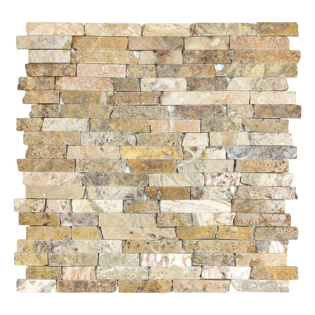 Random Strip Scabos Travertine Tumbled Mosaic