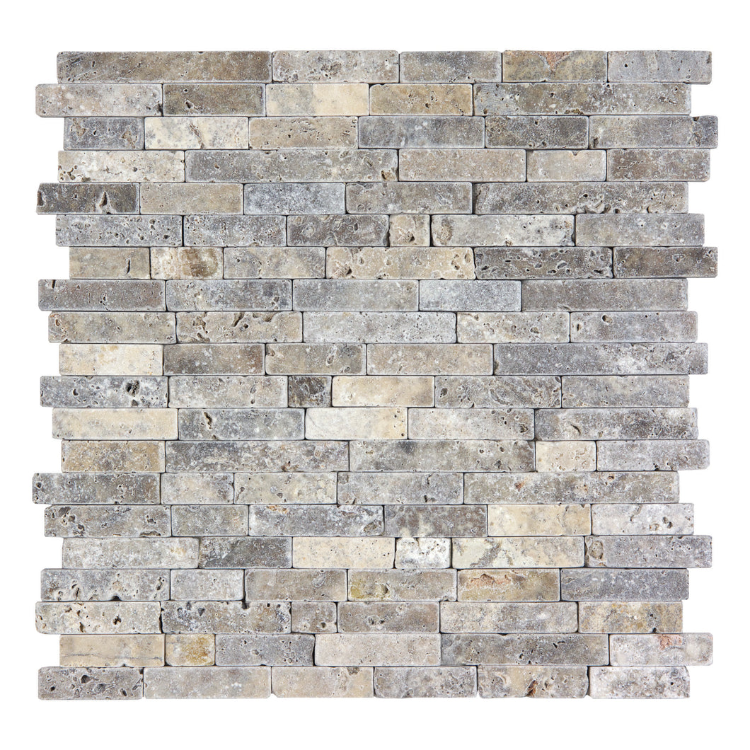 Random Strip Grey Stone Travertine Tumbled Mosaic