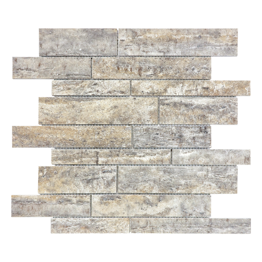 Random Strip Grey Stone Travertine Honed Mosaic