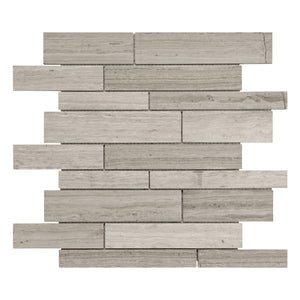 Random Strip Wooden White Marble Polished Mosaic