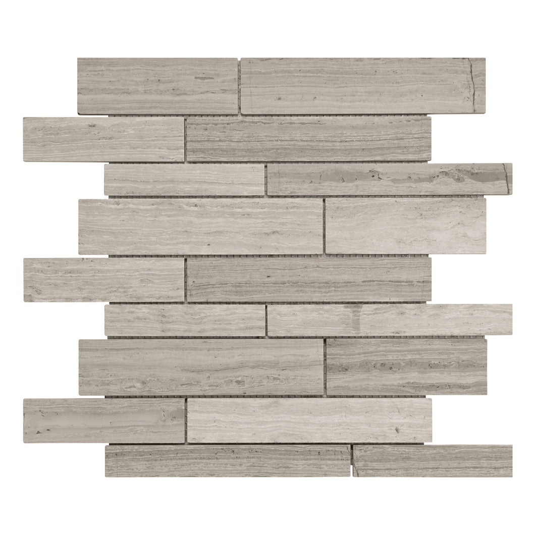 Random Strip Wooden White Marble Honed Mosaic