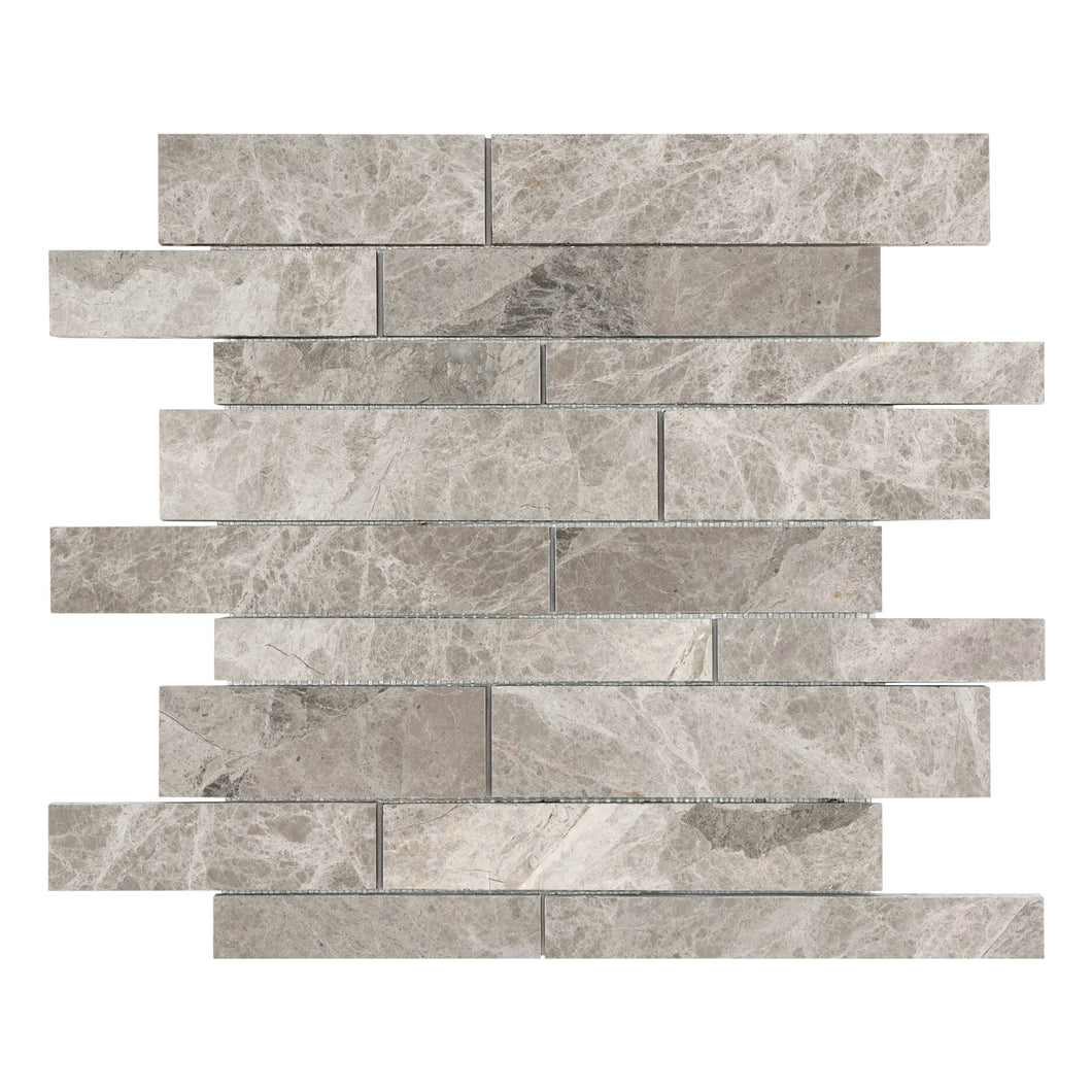 Random Strip Apache Grey Marble Polished Mosaic