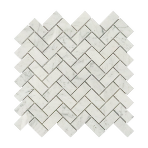 1x2 Herringbone Bianco Carrara Marble Polished Mosaic