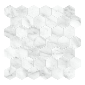 2x2 Caskata Carrara Polished Hexagon Rectified Glazed Porcelain Mosaic