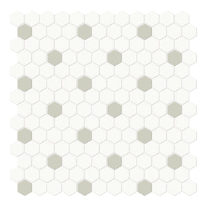 1" Architek White Hexagon w/ Verde Dots Glazed Porcelain Matte Mosaic