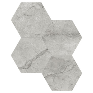 6" Hexagon Antonella Marblito Silver Porcelain Polished Mosaic