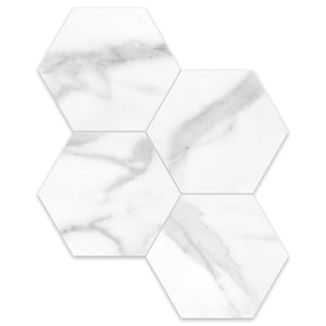 6" Hexagon Antonella Modern Statuario Porcelain Polished Mosaic