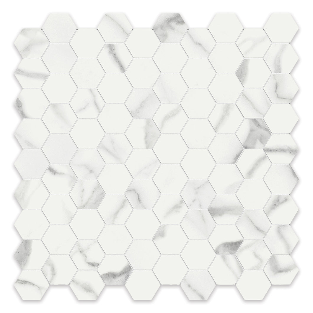 1.25x1.25 Hexagon Chateau Statuario Porcelain Polished Mosaic