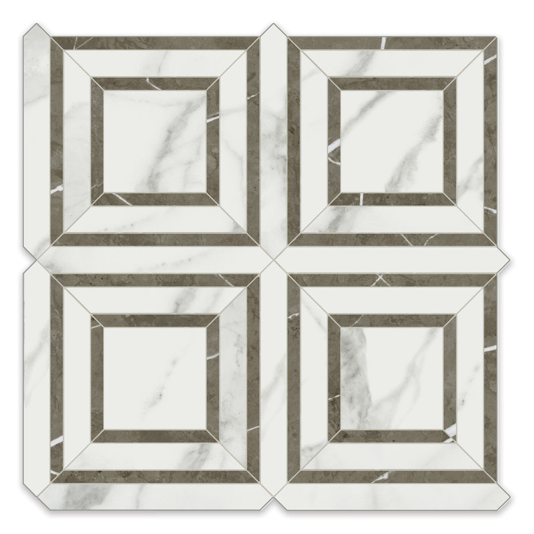 Piazza Chateau Statuario Porcelain Polished Mosaic