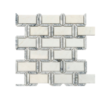 Load image into Gallery viewer, 2x4 White with Grey Frame Bianco Carrara Marble Polished Mosaic
