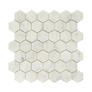 2x2 Italian Bianco Carrara Hexagon Honed Marble Mosaic