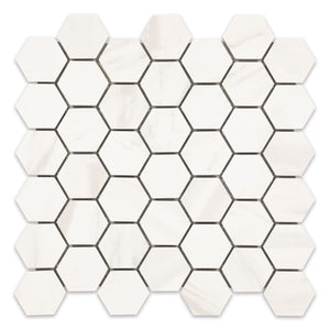 2x2 Hexagon Volakas White Porcelain Polished Mosaic