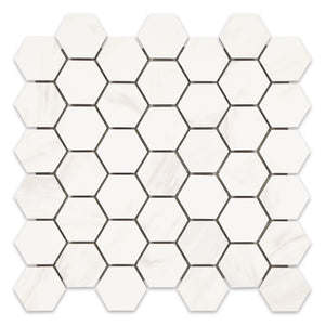 2x2 Hexagon White Volakas Porcelain Matte Mosaic