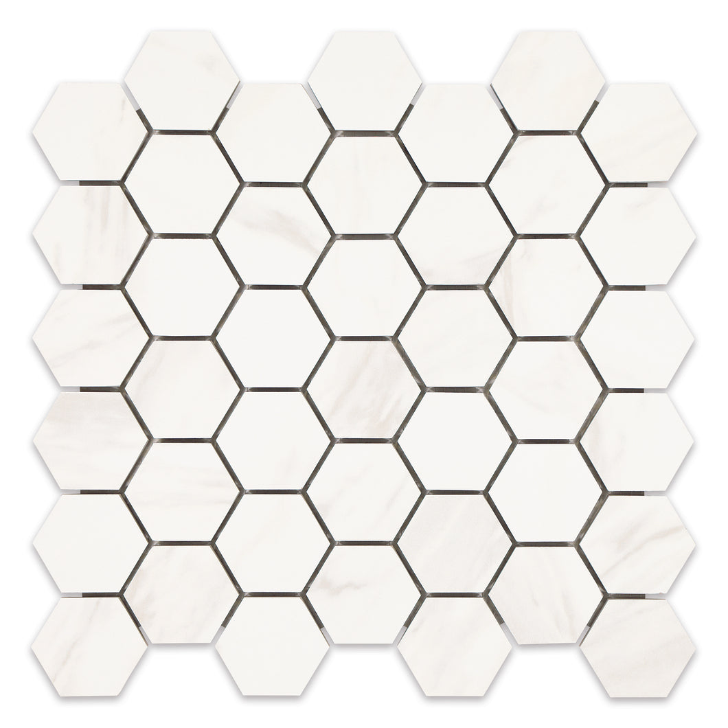 2x2 Hexagon White Volakas Porcelain Matte Mosaic