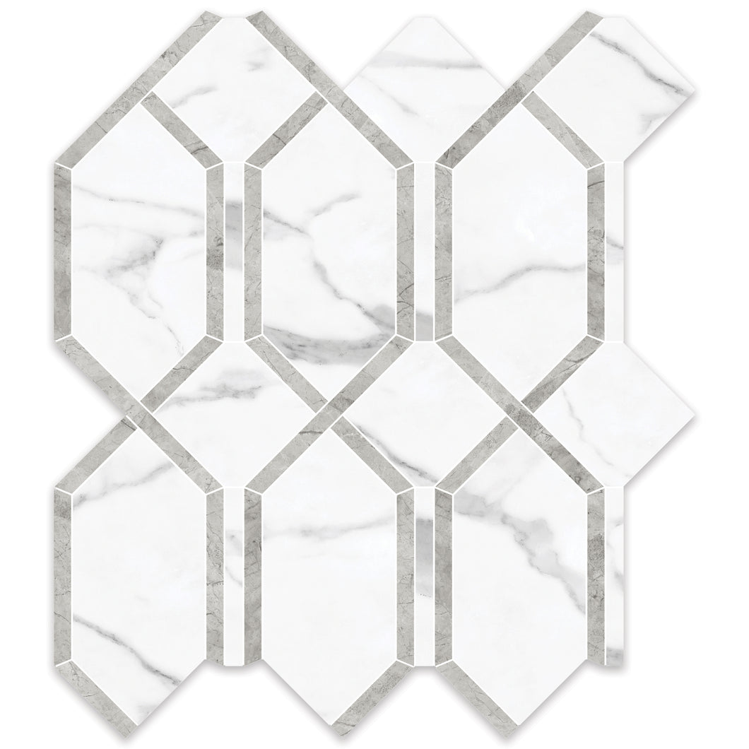 Antonella Modern Statuario Modella Polished Glazed Porcelain Mosaic