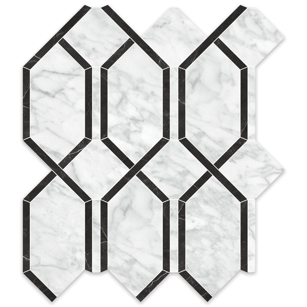 Antonella Modern Carrara Modella Polished Glazed Porcelain Mosaic