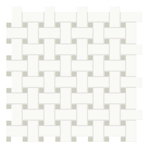 Basketweave Architek White w/ Verde Dots Glazed Porcelain Matte Mosaic