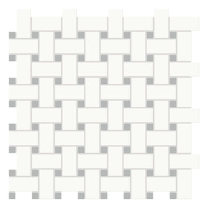 Basketweave Architek White w/ Skyblue Dots Glazed Porcelain Matte Mosaic