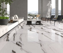 Load image into Gallery viewer, 24x48 La Mallorca Panda White Polished Porcelain Tile
