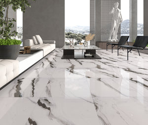 24x48 La Mallorca Panda White Polished Porcelain Tile