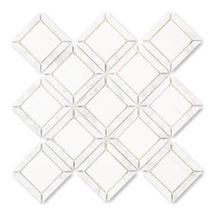 2x2 Artistic Dolomite w/ Carrara Quadro Polished Marble Mosaic Final Sale