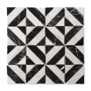 Artistic Striped Square Carrara & Valentina Black 1st Grade Marble Polished Mosaic Final Sale