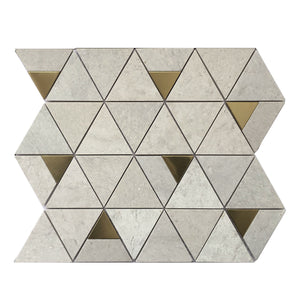 Artistic Pearl White Pyramid with Gold Inserts Marble Polished Mosaic Final Sale