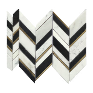 Artistic Chevron English Statuario & Black Valentina with Gold Accent Marble Pol Mosaic Final Sale