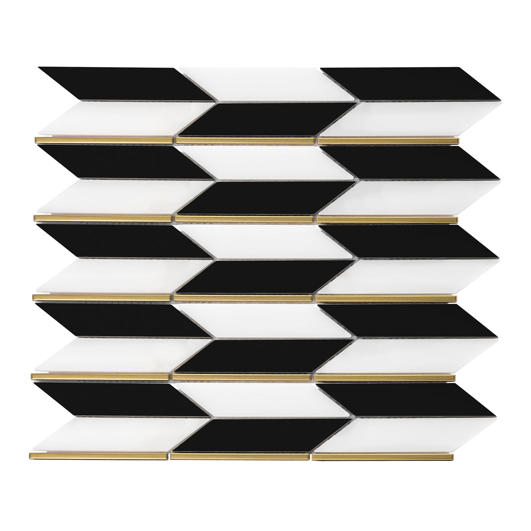 (Part A)Artistic Arrow Pearl White & Black Valentina with Gold Accent Marble Pol Mosaic Final Sale