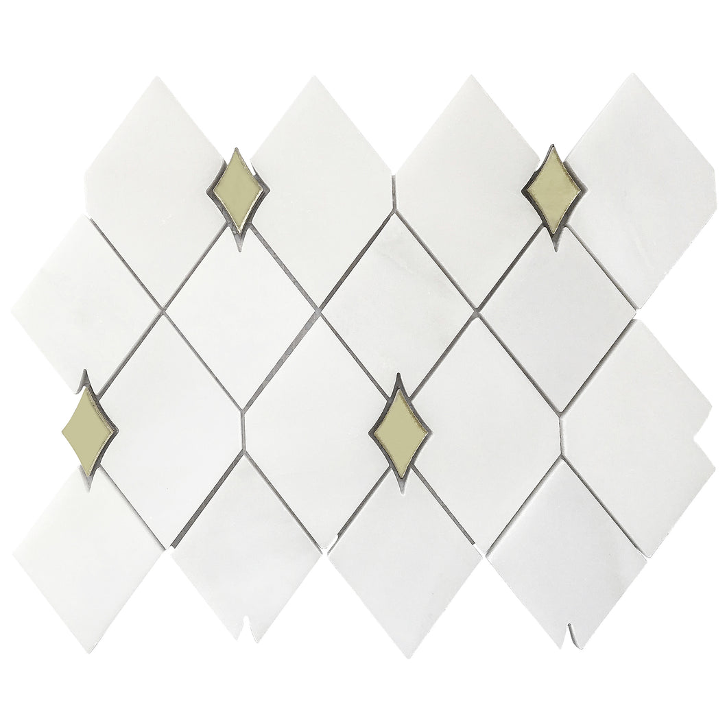 Artistic Diamond White Marble w/ Gold Star Polished Mosaic Final Sale