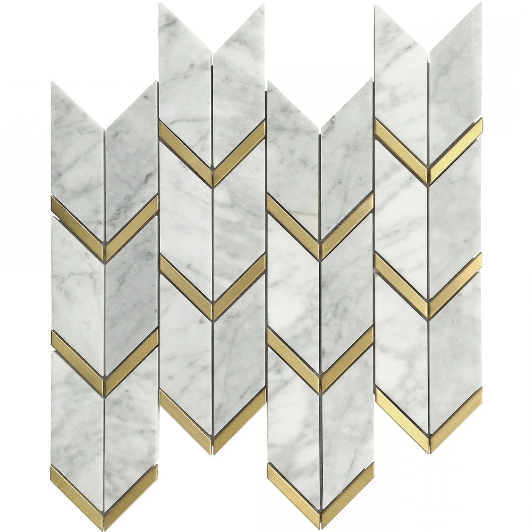 Artistic 3D Arrow Bianco Marble with Gold Accent Polished Mosaic Final Sale