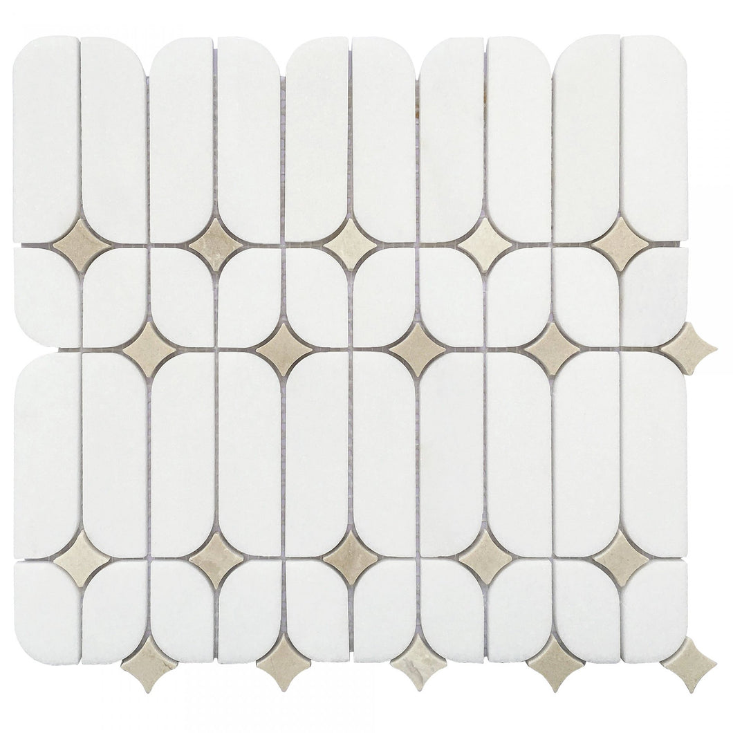 Artistic Capsule White Marble w/ BEIGE Star Polished Mosaic Final Sale