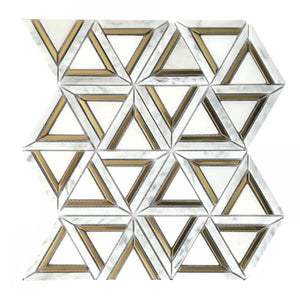 3.5" Artistic Bianco Triangulo Marble w/ Gold Accent Polished Mosaic Final Sale