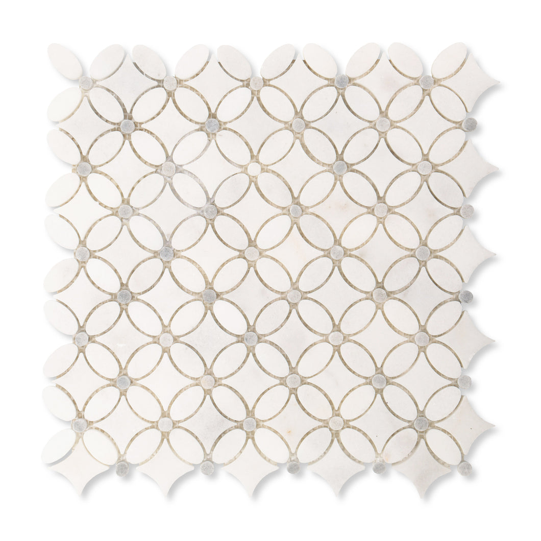 Artistic Bianco & Grey Floret Marble Polished Mosaic Final Sale