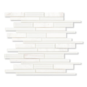 Gf29 Bianco Carrara Glass Random Strip Mosaic Final Sale