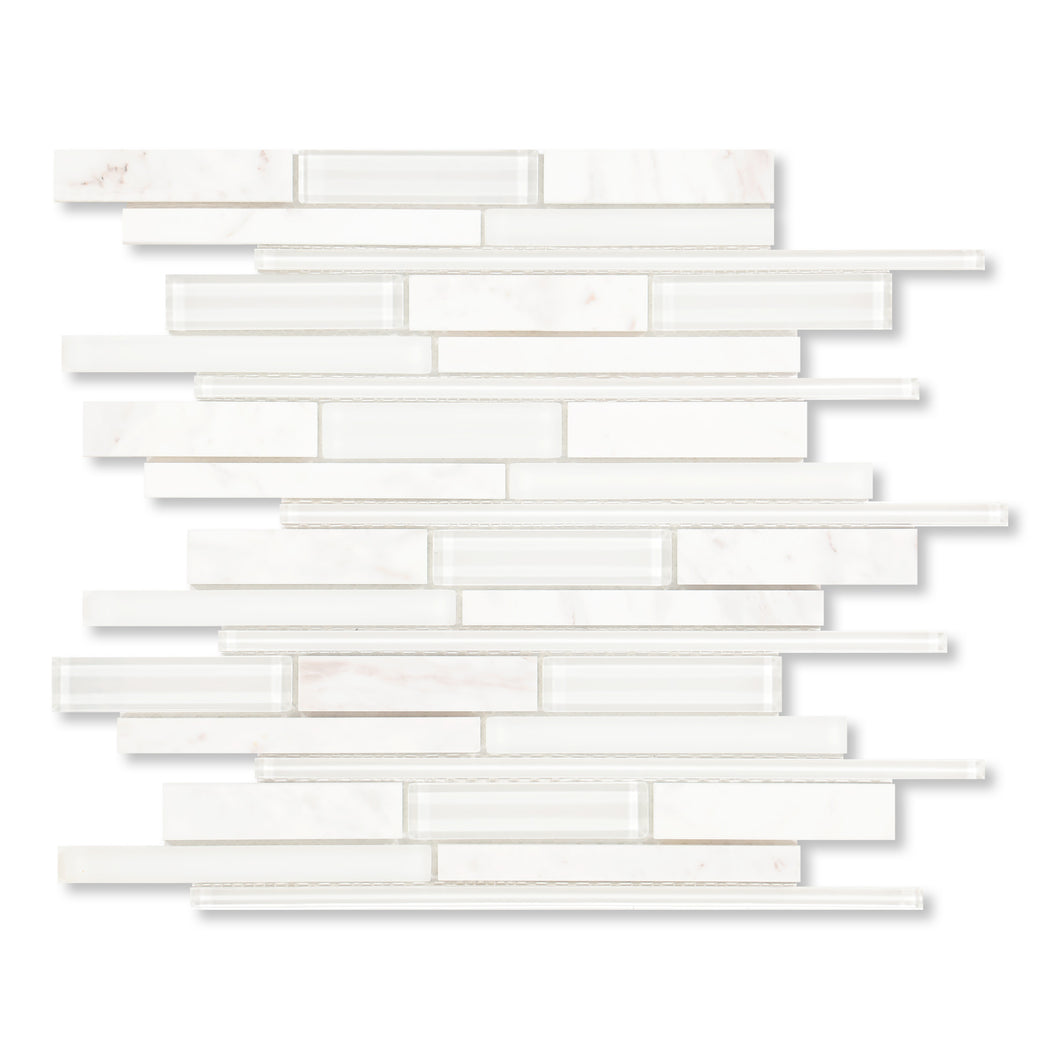 Gf29 Bianco Carrara Glass Random Strip Mosaic Final Sale